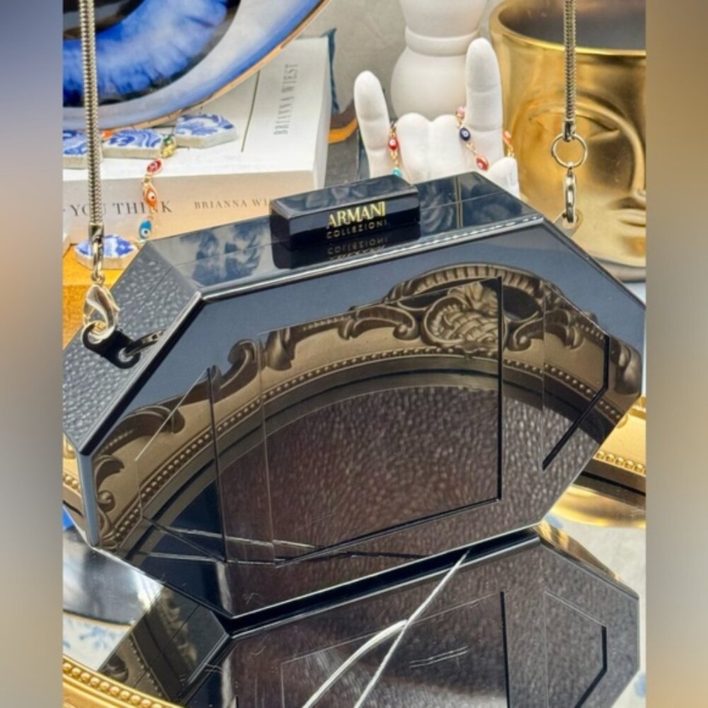 🆕 ARMANI COLLEZIONI 🧿 NWOT Black Perspex Geometric Box Clutch